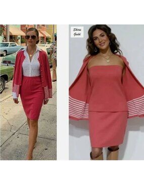 SHIRIN GUILD "3-piece set" 100% pure cashmere vtg sweater top skirt + cardigan s